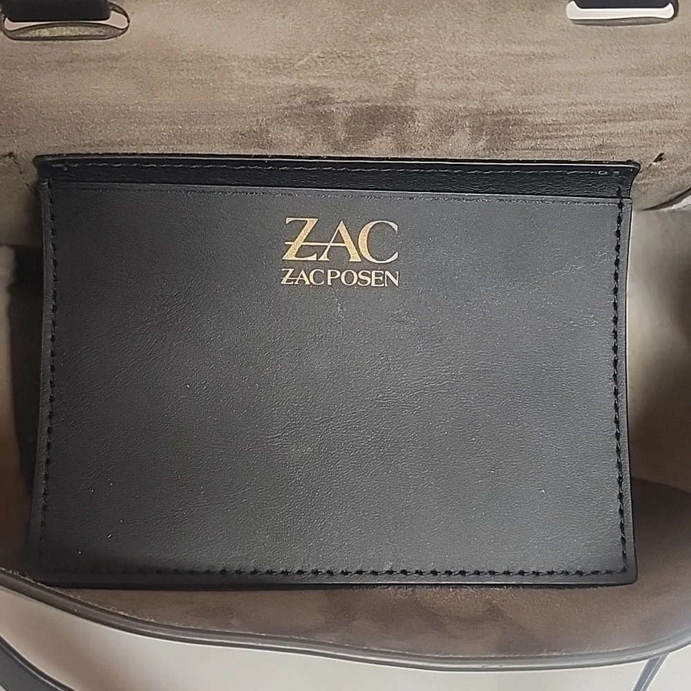 Rare ZAC Zac Posen Leather Cowhide Brigette Black, Taupe & Cream Belted Satchel